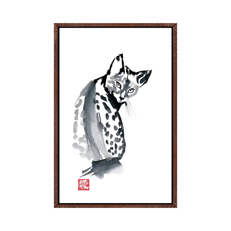 Leopard Cat by Péchane - Print on Canvas, 101.6 cm H x 66.04 cm W, Classic Brown Wood Framed