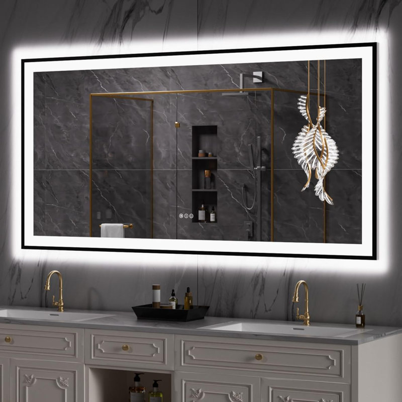 Miroir mural anti-buée, 32 po x 72 po, Blanc2