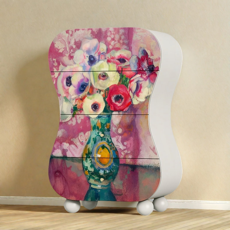 Modern Four Drawer Storage  Accent Chest, Ivory