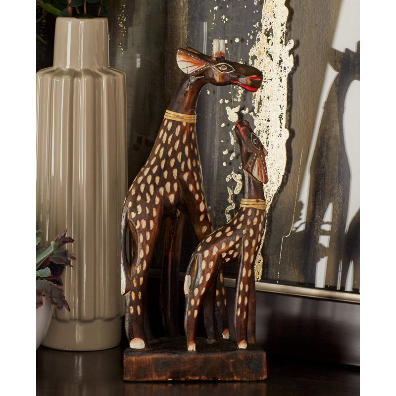 Figurine giraffe et veau contemporain Chama