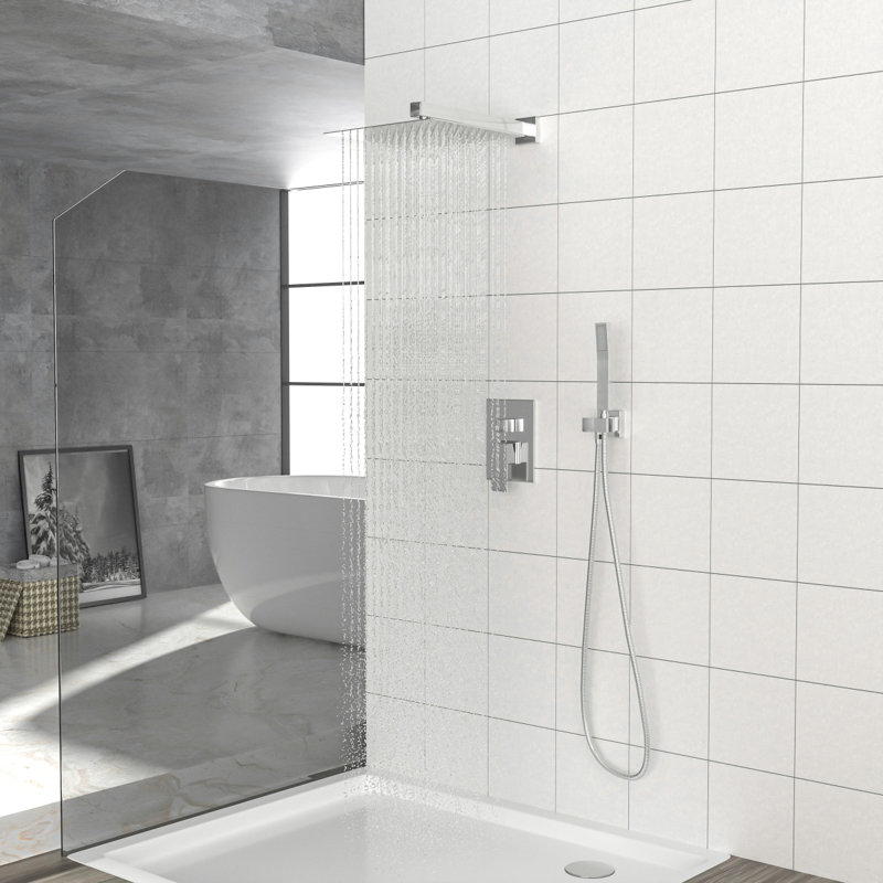 Système de douche mural double 12 po avec valve Roughin, Chrome chrome