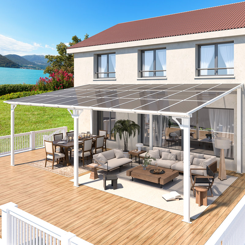 Pergola en aluminium avec auvent, 20 pi x 12 pi, Blanc