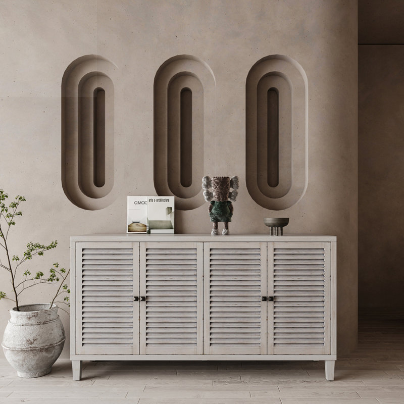 Accent Cabinet 4 Shutter Door Wooden Cabinet, White