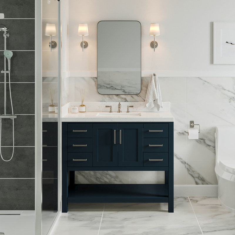 ARIEL Magnolia 42 Single Bathroom Vanity with Top, Midnight Blue, Rectangular