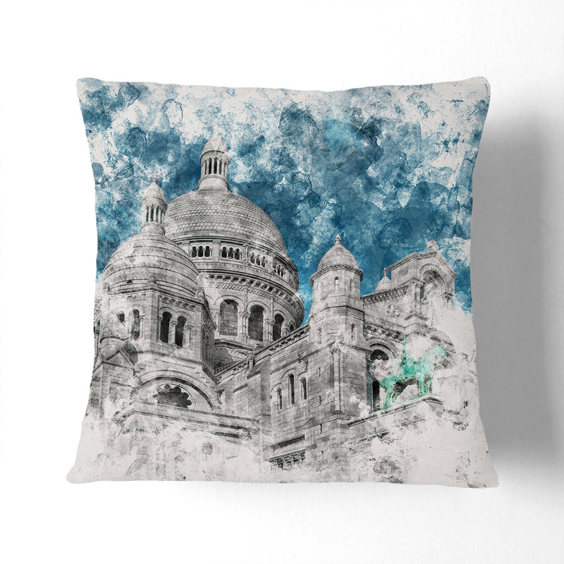 Sacre Coeur in Paris France Cushion with Filling, Black, 55cm H x 55cm W x 20cm D