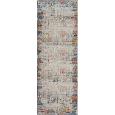 Abstract Brushstroke Multi-Color Area Rug in Blue, Rust & Ivory