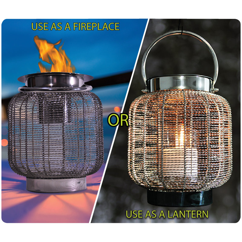 Stainless Steel Chrome Free-standing Gel Fire Pit Lantern