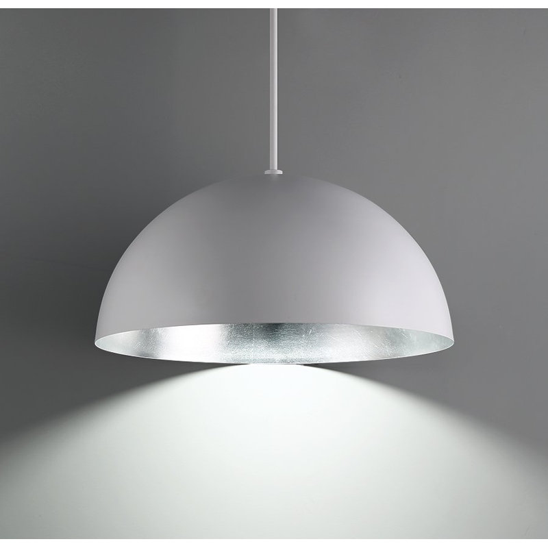 Elegant Silver Leaf LED Bowl Pendant with Opal Glass