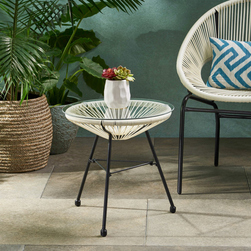 Modern and stylish side table with tempered glass top, White