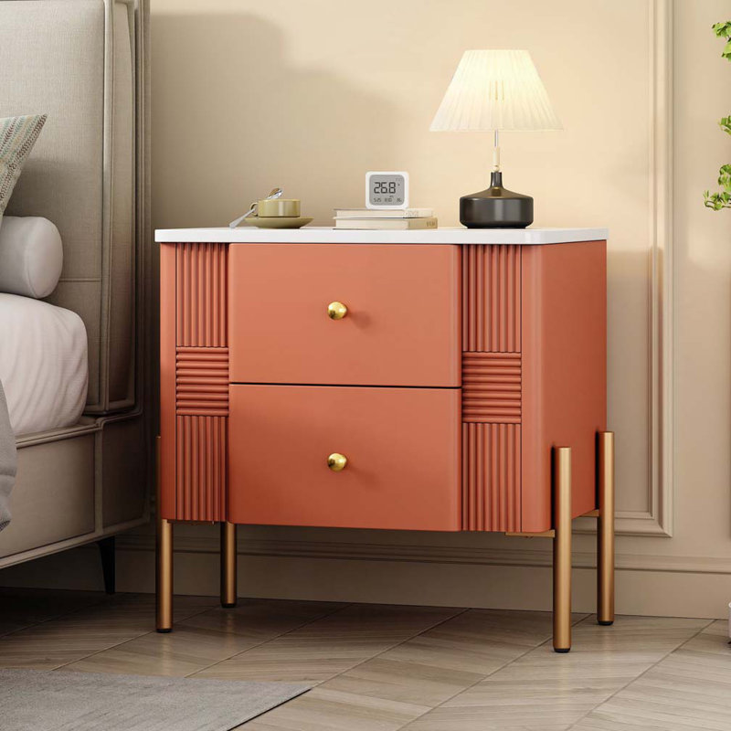 Nightstand with 2 Storage Drawer, Orange
