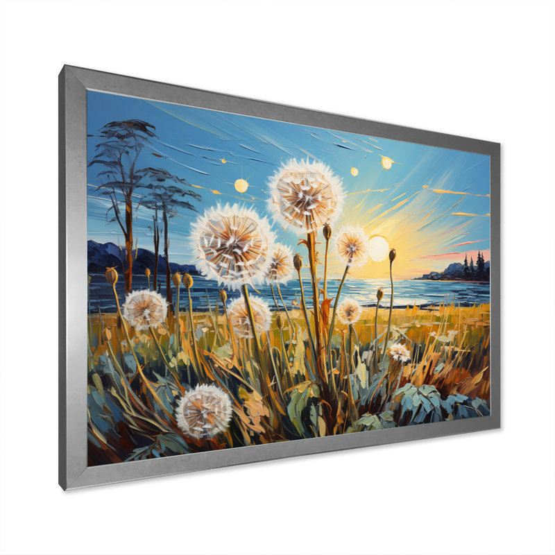 «Landscape Vangogh Dandelions Field I» sur toile, H 12 po x l 20 po x P 1 po, Cadre simple argenté