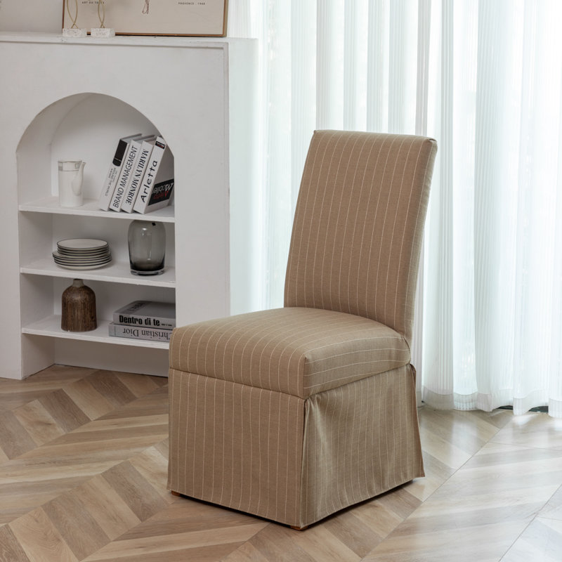 19.3'' H Fabric Upholstered Pine Parsons Chair, Tan/White Striped
