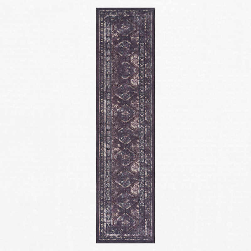 Black Burgundy Chenille Machine Washable Non-Slip Low-Pile Runner Rug 2'6'' x 10' Black Burgundy, Black+Burgundy