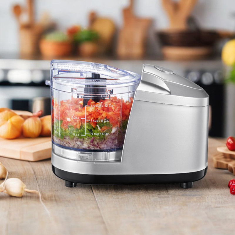 1.5-Cup One-Touch Electric Food Chopper, 100W Mini Food Processor & Meat Grinder with Stainless Steel Blade, for Chopping, Mincing, Mixing & Blending Vegetables, Fruits, Nuts, Meats (Silver)