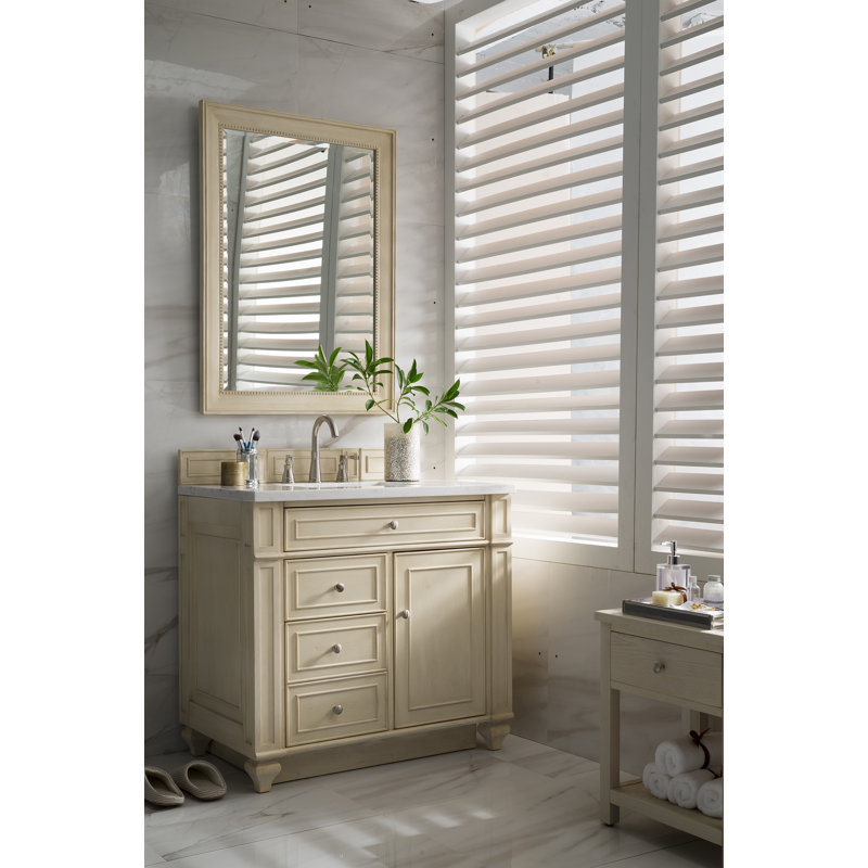 Bristol 36'' W Single Vanity, Whitewashed Walnut, White Zeus, 8" Widespread