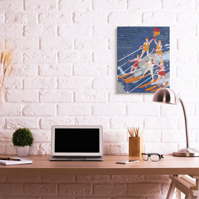 «Retro Waterski Team», peinture à l'aquarelle sur toile surdimensionnée par Stellar Design Studio, Toile tendue