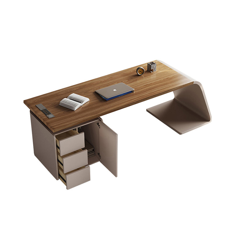 Bureau rectangulaire brun à 3 tiroirs, Retour à gauche, H 29,53 po x l 62,99 po x P 27,56 po
