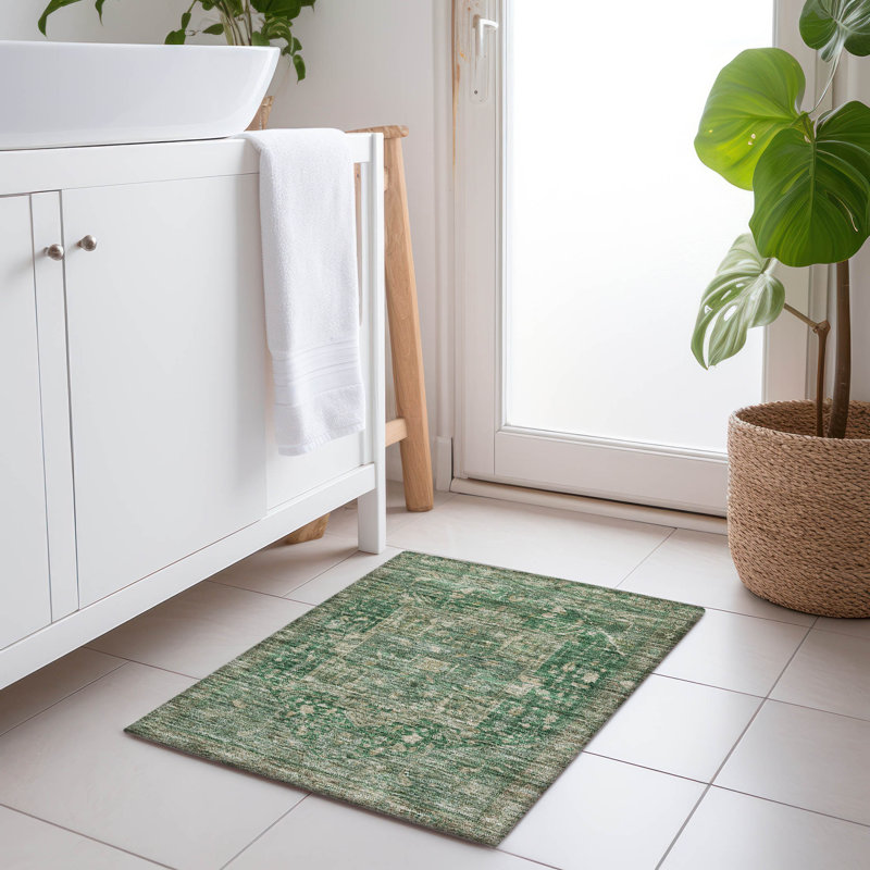 Machine Washable Indoor/Outdoor Claudian ACN1240 Emerald Rug, Rectangle 1'8" x 2'6"