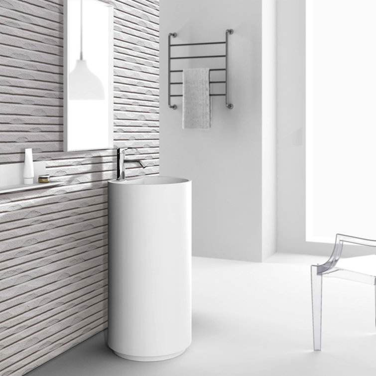 35.38" Tall Circular Pedestal Bathroom Sink with Overflow