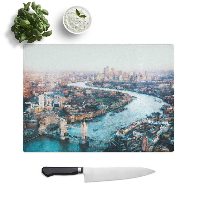 Tempered Glass River Thames & London Skyline Chopping Board, 20 cm x 28.5 cm