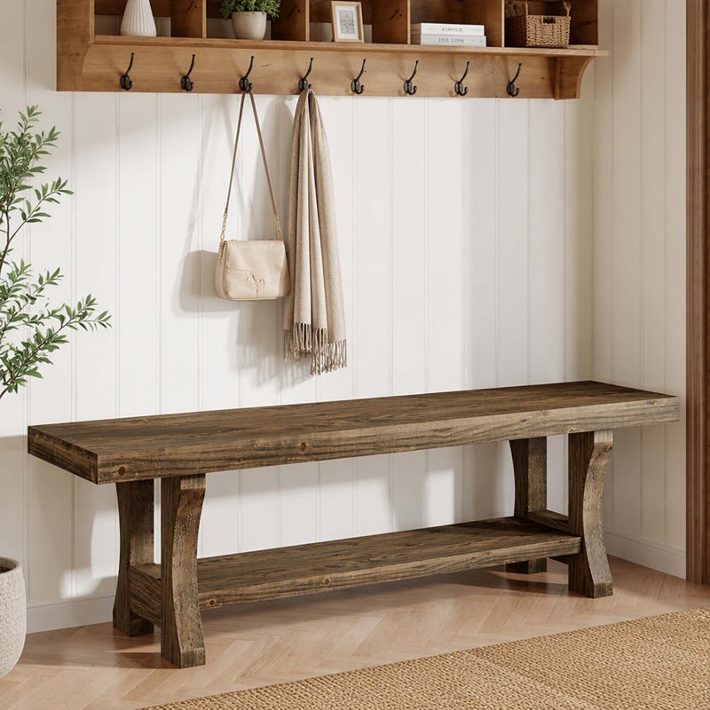 Banc d'entrée en bois massif Farmhouse avec tablette de rangement inférieure, banc à chaussures rustique, banc de salle à manger multi-usages, banc de fin de lit pour vestibule, chambre à coucher, salle à manger