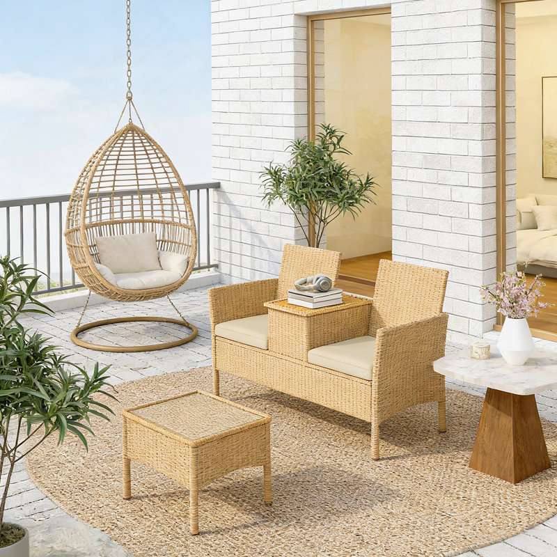 Causeuse d'extérieur avec table de rangement rabattable