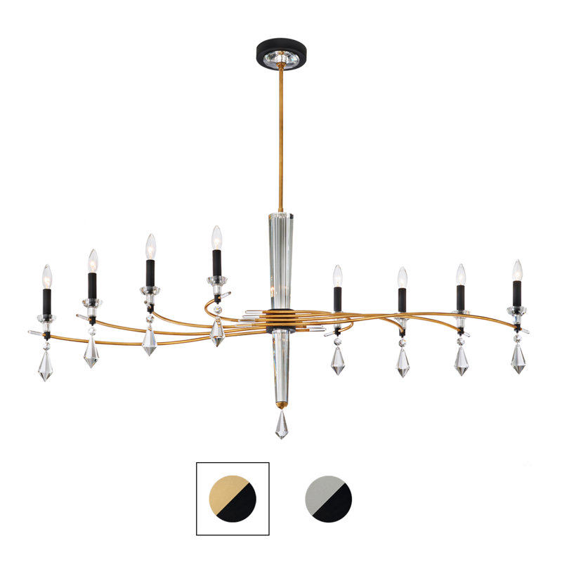 Tempest 8 Light Crystal Linear Chandelier, Black/Soft Silver
