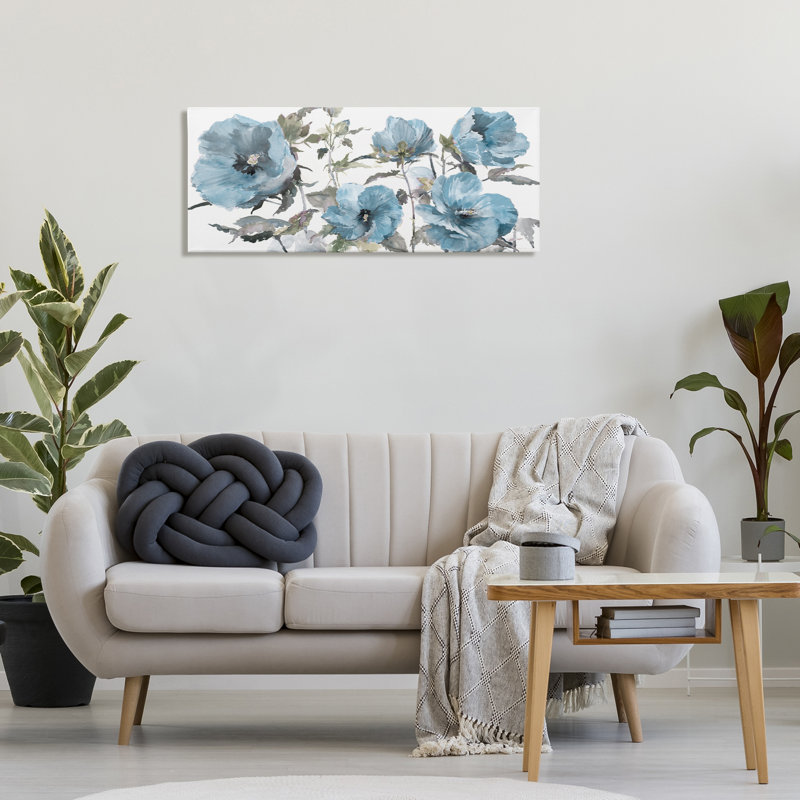 «Blue Poppies on Canvas» par Theresa Heidel, H 17 po x l 40 po