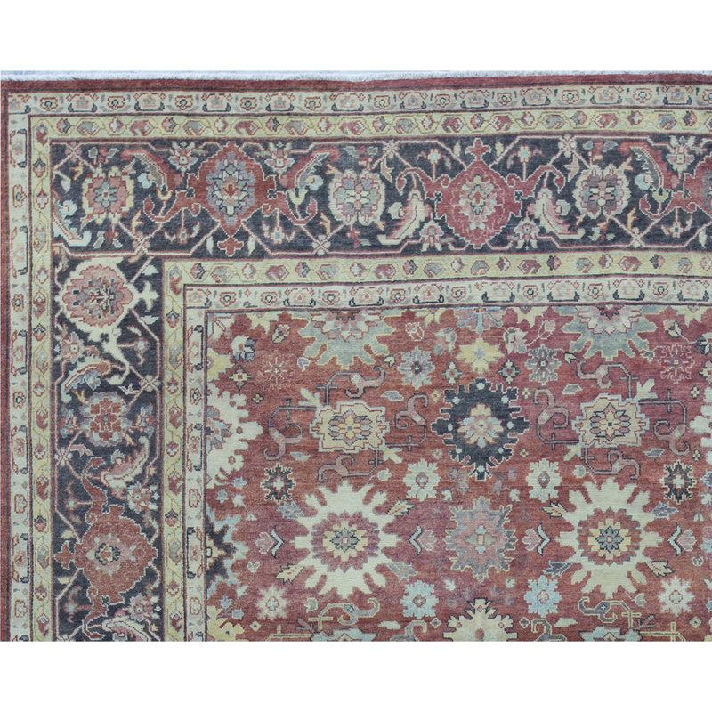 Tapis rouge et gris anthracite noué à la main de haute qualité