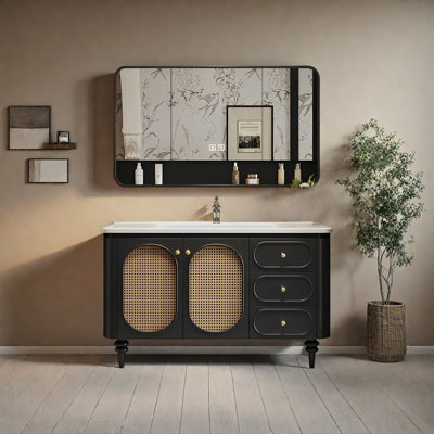 Intelligent French-style rattan bathroom cabinet