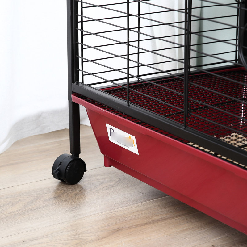 Cage de 41,5 po pour petits lapins et furets - avec mangeoire, roues mobiles, rampe pour furet, plateforme, roulettes