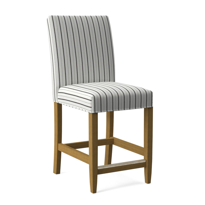 Manhattan Upholstered Stool with Solid Wood Frame, White Textured Performance; 0865-91, Honey Finish
