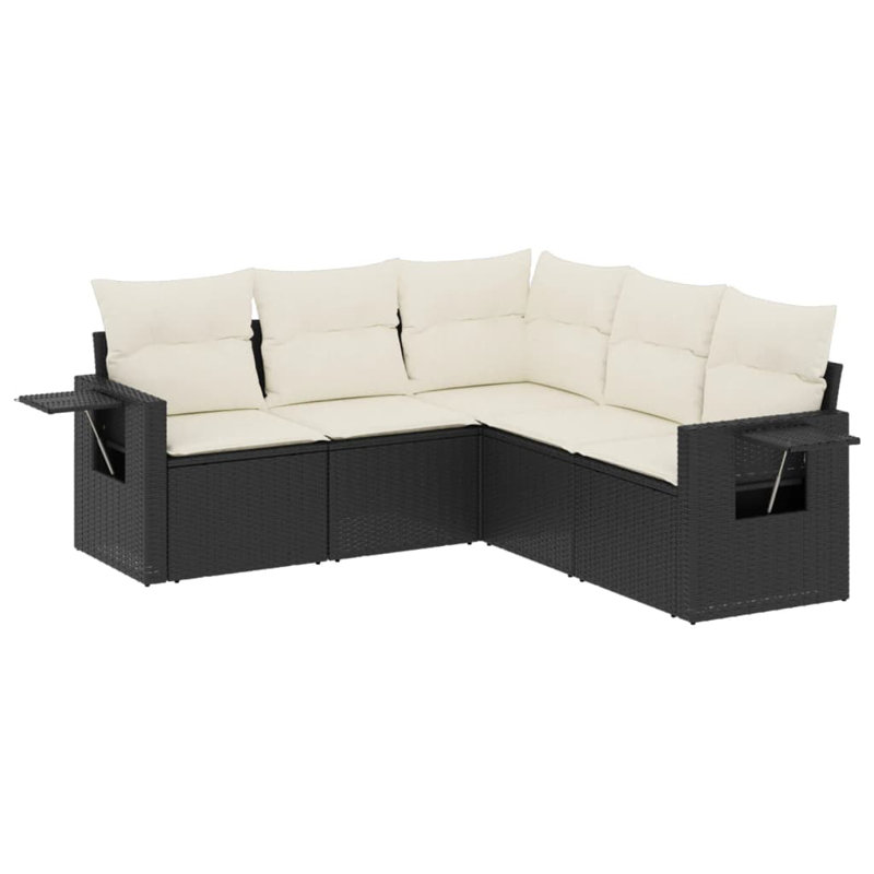 Vidaxl Garden Sofa Set Black And Cream White PE Rattan 5 Piece Set