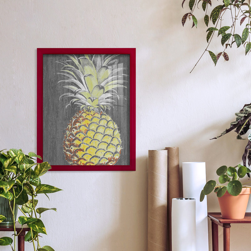 Vibrant Pineapple Splendor II, reproduction d'art encadrée, H 15 po x l 12 po x P 1 po, Rouge