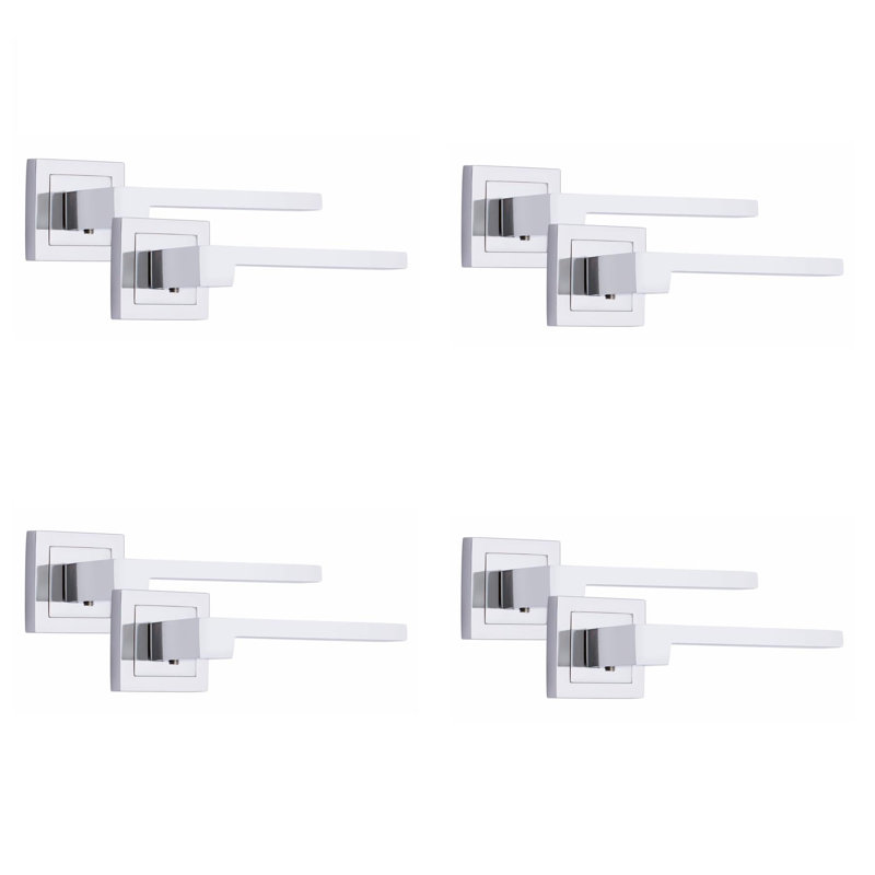  4 Pairs Zeta Premium Design Door Handles on Square Rose in Polished Chrome Finish
