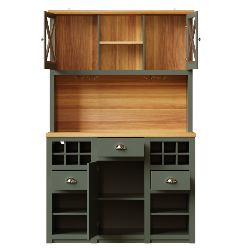 Kitchen Cabinet With Led, 3 Doors, 3 Drawers And Wine Rack Green