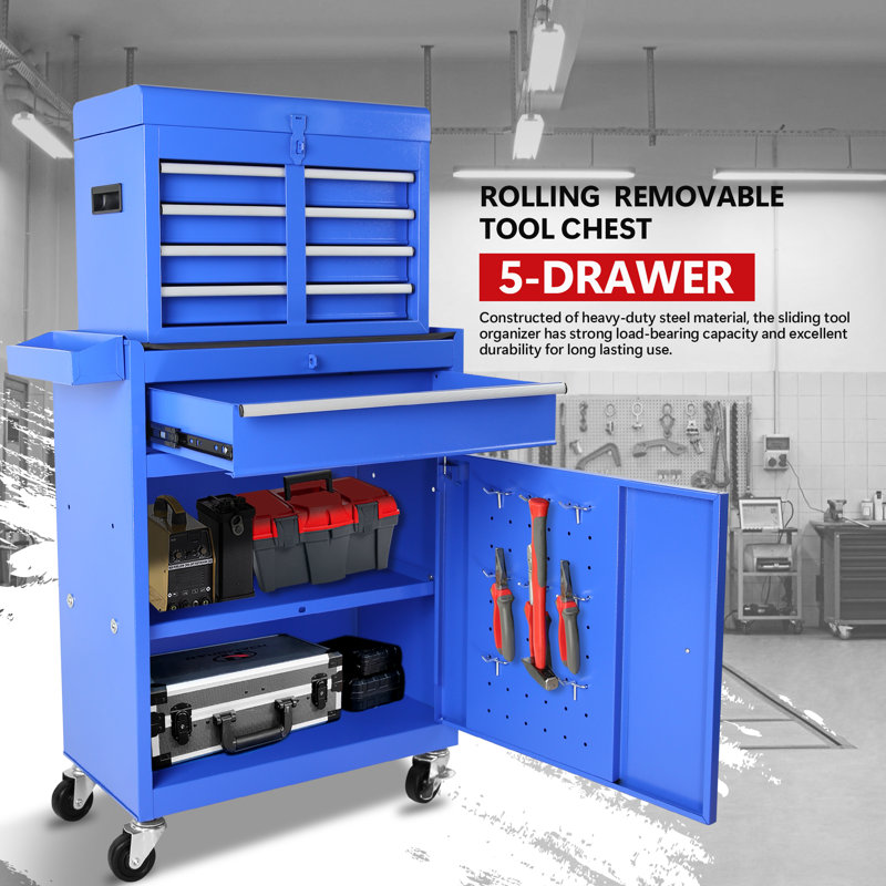 5-Drawer Rolling Tool Chest, High Capacity Tool Storage Cabinet W/Lockable Wheels, Blue