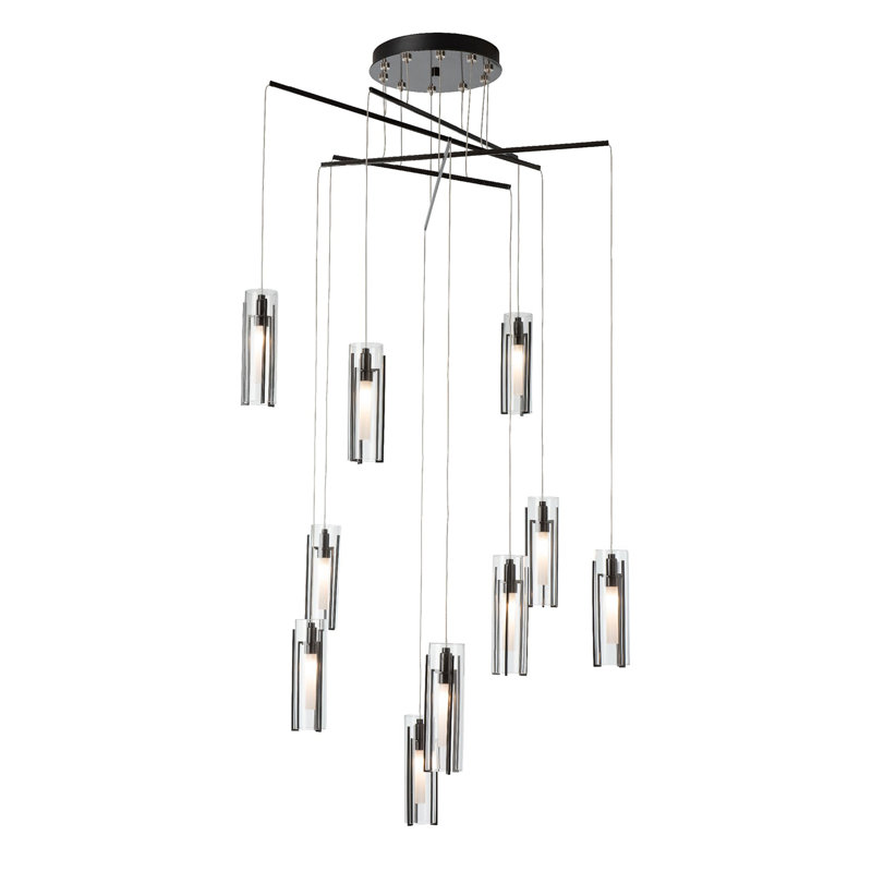 Exos 10-Light Mobile Pendant - Bronze - Opal Glass - Standard Overall Height, Clear Glass, 68", Ink