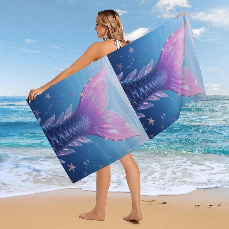 Serviette de plage en microfibre à séchage rapide et queue de sirène, 32 x 63 po