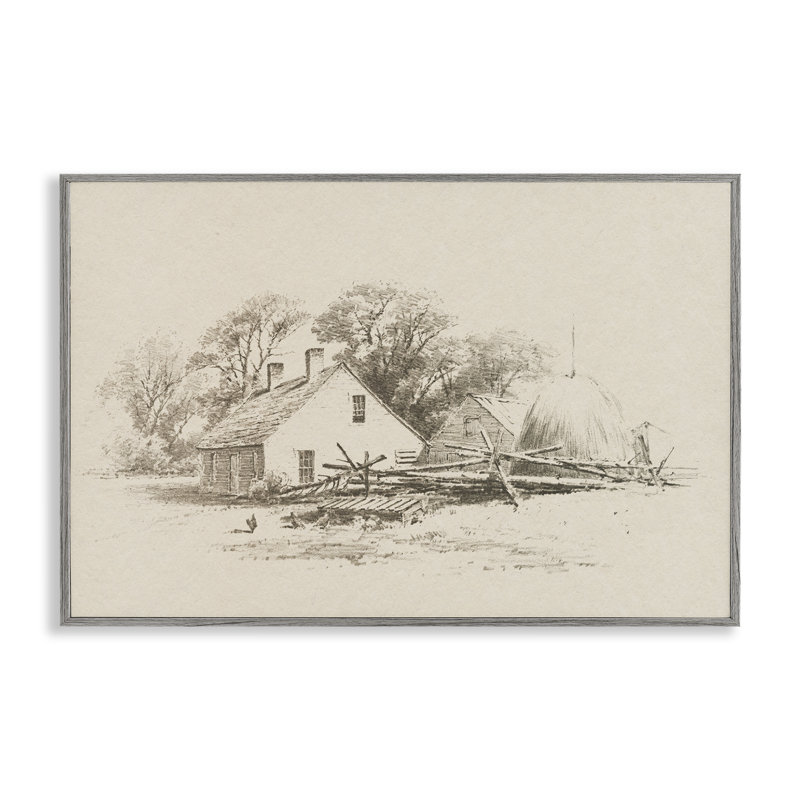 Dessin au crayon Cottage, Estampe numérique Farmhouse, H 20 po x l 30 po