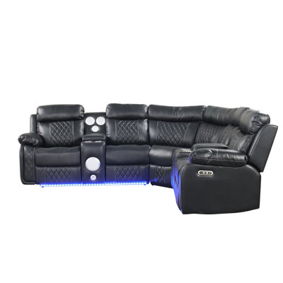 Moderne en forme de L avec coussins, lumières à DEL et accoudoirs modulaires audio-vidéo encastrés, port, fonction inclinable
