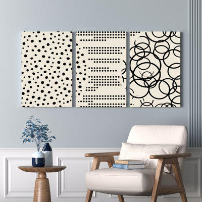 Polka Dot And Circle Pattern Abstract Canvas Wrapped Wall Art Oil Painting Print Set Of 3 For Living Room Bedroom Home Decor