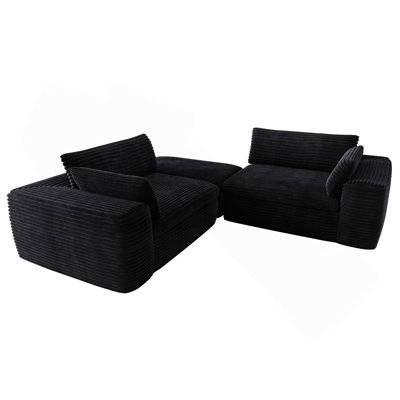 Cloud Sectional Couch With L-Shape Chaise,Modern Modular Sofa With Deep Seat, Upholstered Couches For Living Room Bedroom,No Assembly Required, Black (Corduroy Fabric)