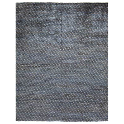 Hand Knotted Wool Area Rug in Blue
