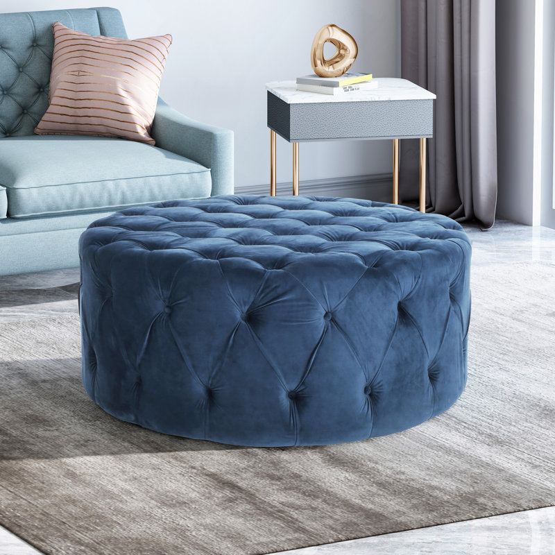 Repose-pieds rond en velours, Bleu
