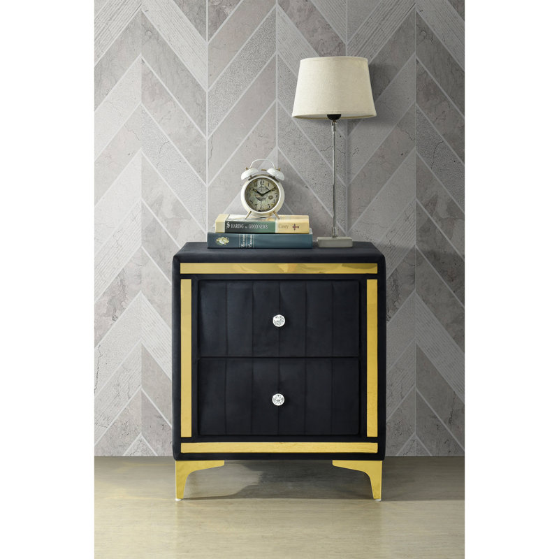 Farney Velvet Nightstand Fully Assembled, Black