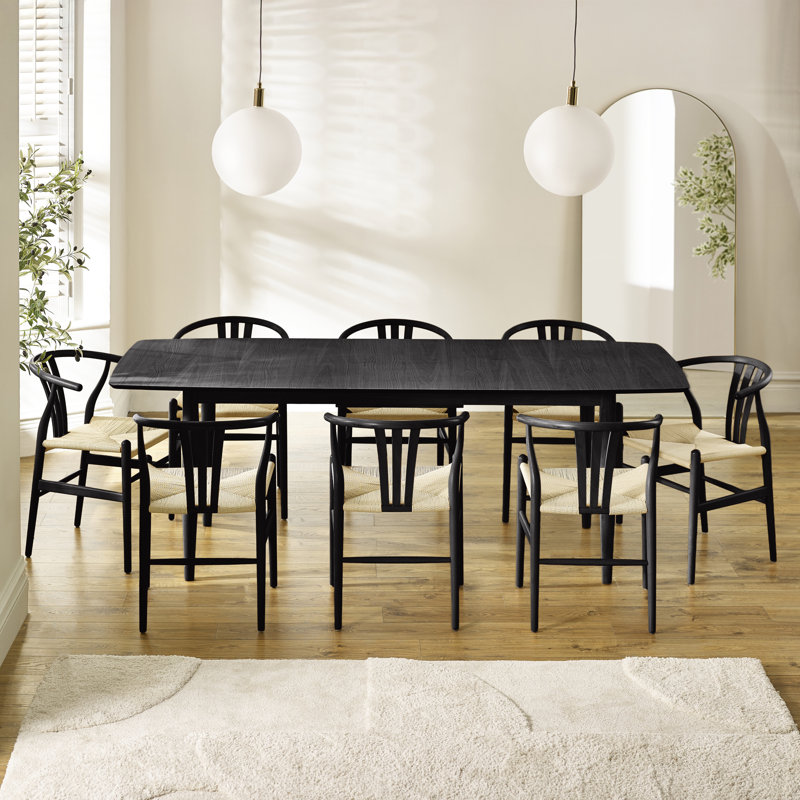 Eriksson Rectangular Solid Wood Extending Table & Carlton Wishbone Dining Chairs - Scandi Inspired, 8