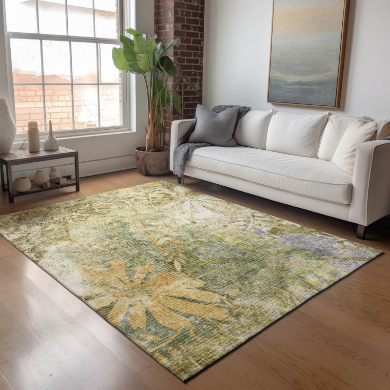 Machine Washable Indoor/Outdoor Lafferty ACN2223 Floral Rug, Rectangle 10' x 14'