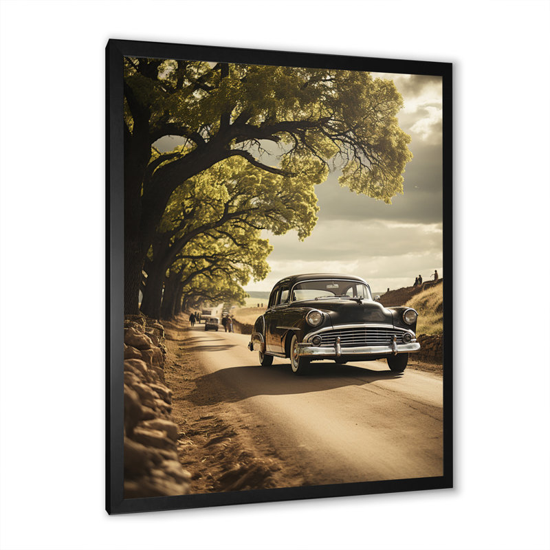 Rétro voiture perdue dans le temps I - impressions murales florales, Cadre photo noir, H 44 po x l 34 po x P 1,5 po