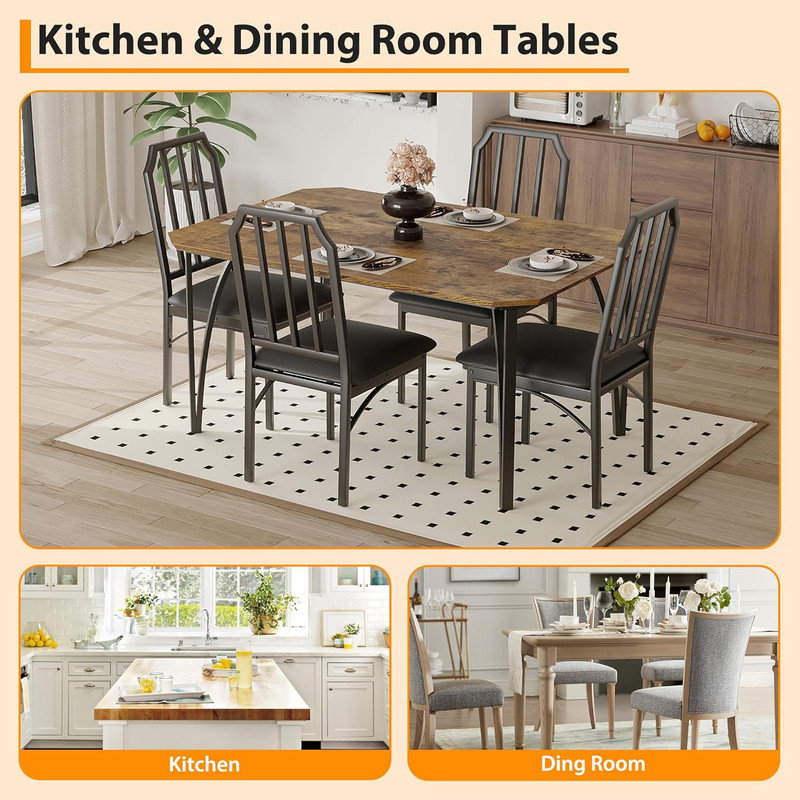 Ensemble de table de salle à manger pour 4 personnes, ensemble de cuisine compacte 5 pièces avec chaises rembourrées